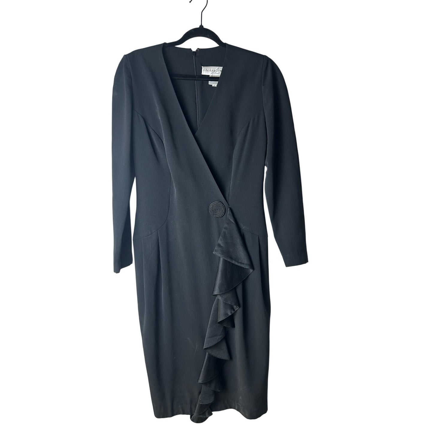 lille rubin 90er Cocktailkleid, asymmetrisches Wickelkleid (Fake-Wickeloptik), Größe 6