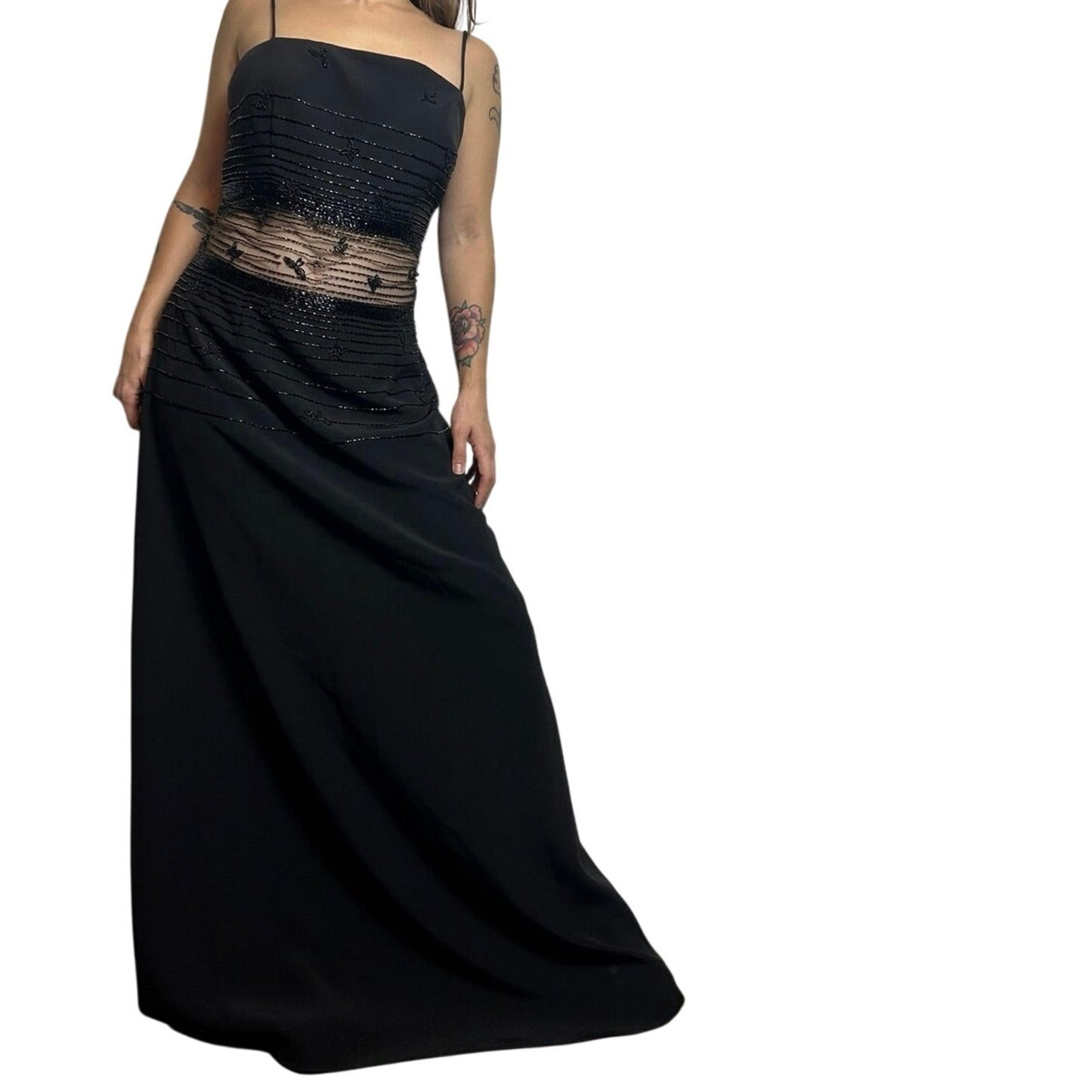 Y2K Beaded waist cut out evening gown size 14 Le Gala by Mon Cheri
