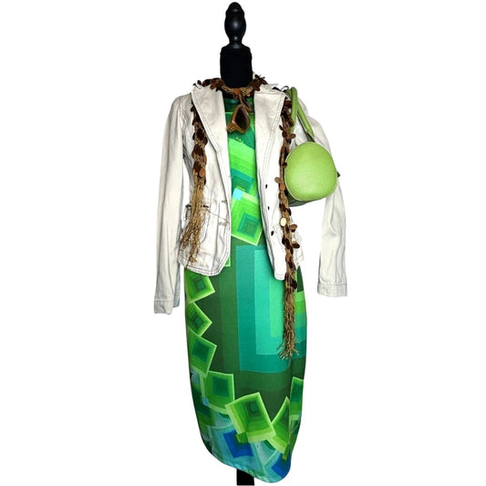 Robe en maille à motifs verts Desigual Taille S Arty Euro Y2K Bodycon