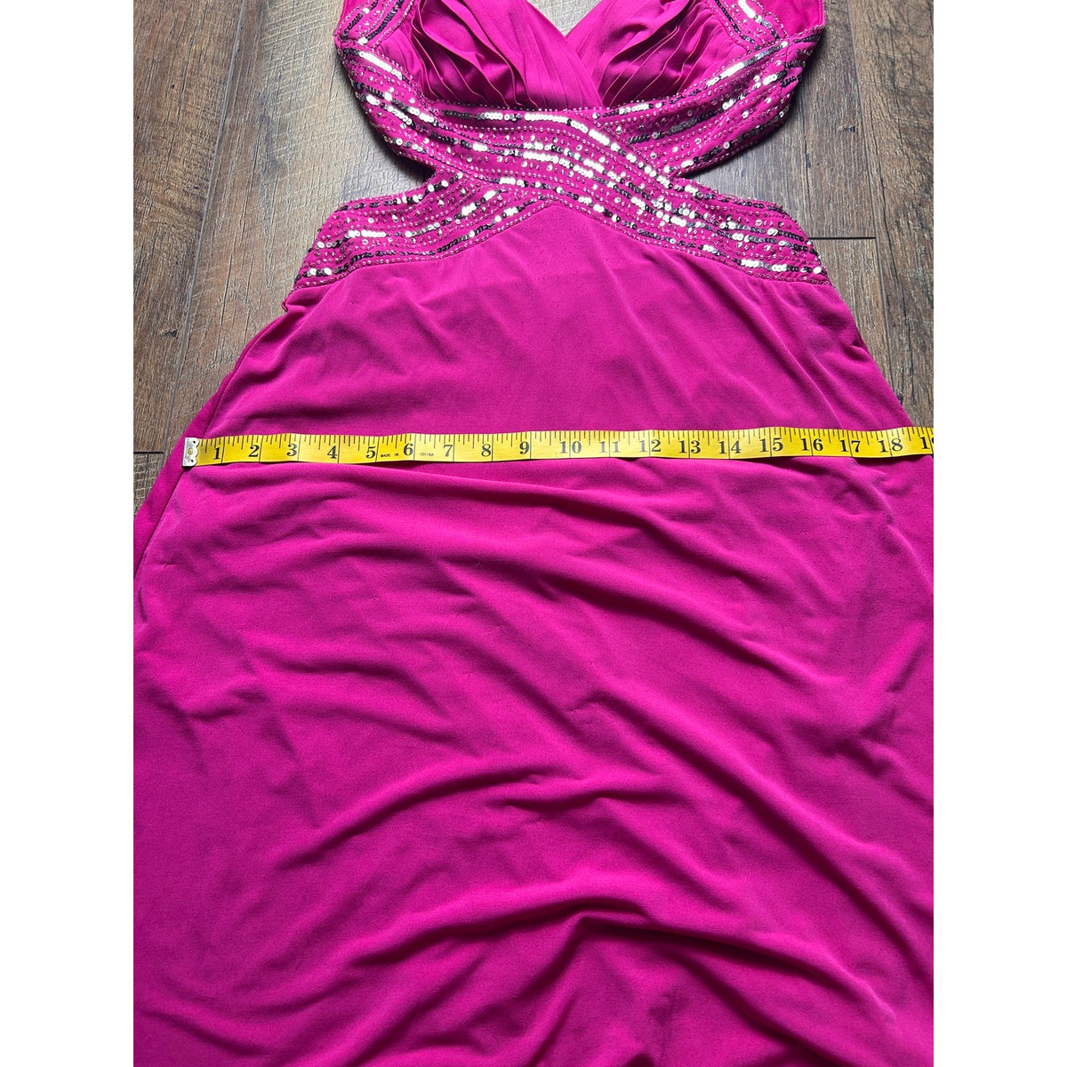 hailey logan adriahna pappel y2k formal gown, beaded sequin fit and flare backless dress magenta size 3/4