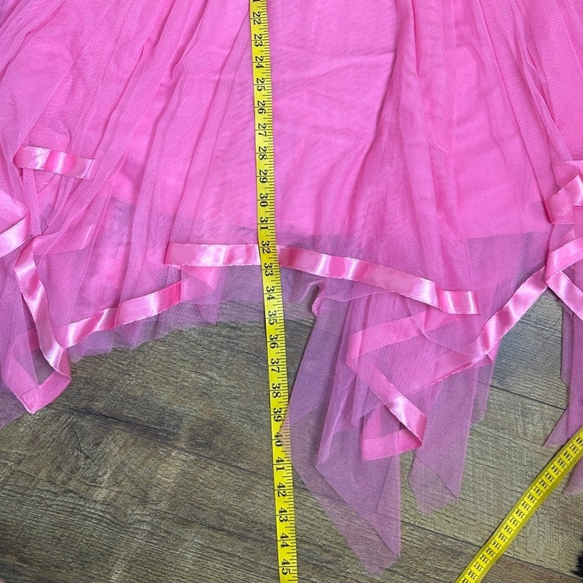 y2k cache hot pink fairy hem strapless dress size 8 coquette harajuku