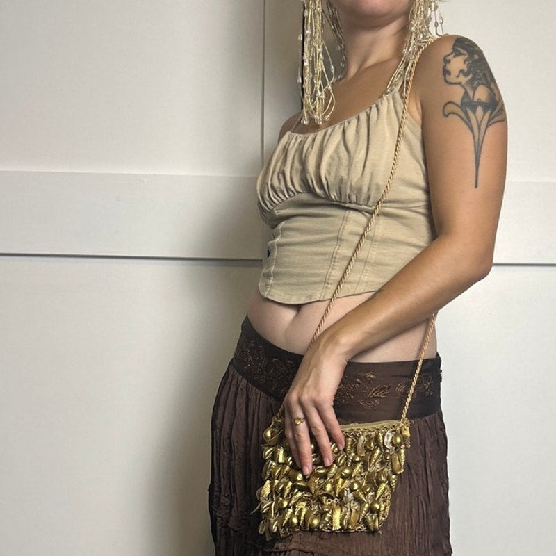 mermaid golden shell crochet purse with lining