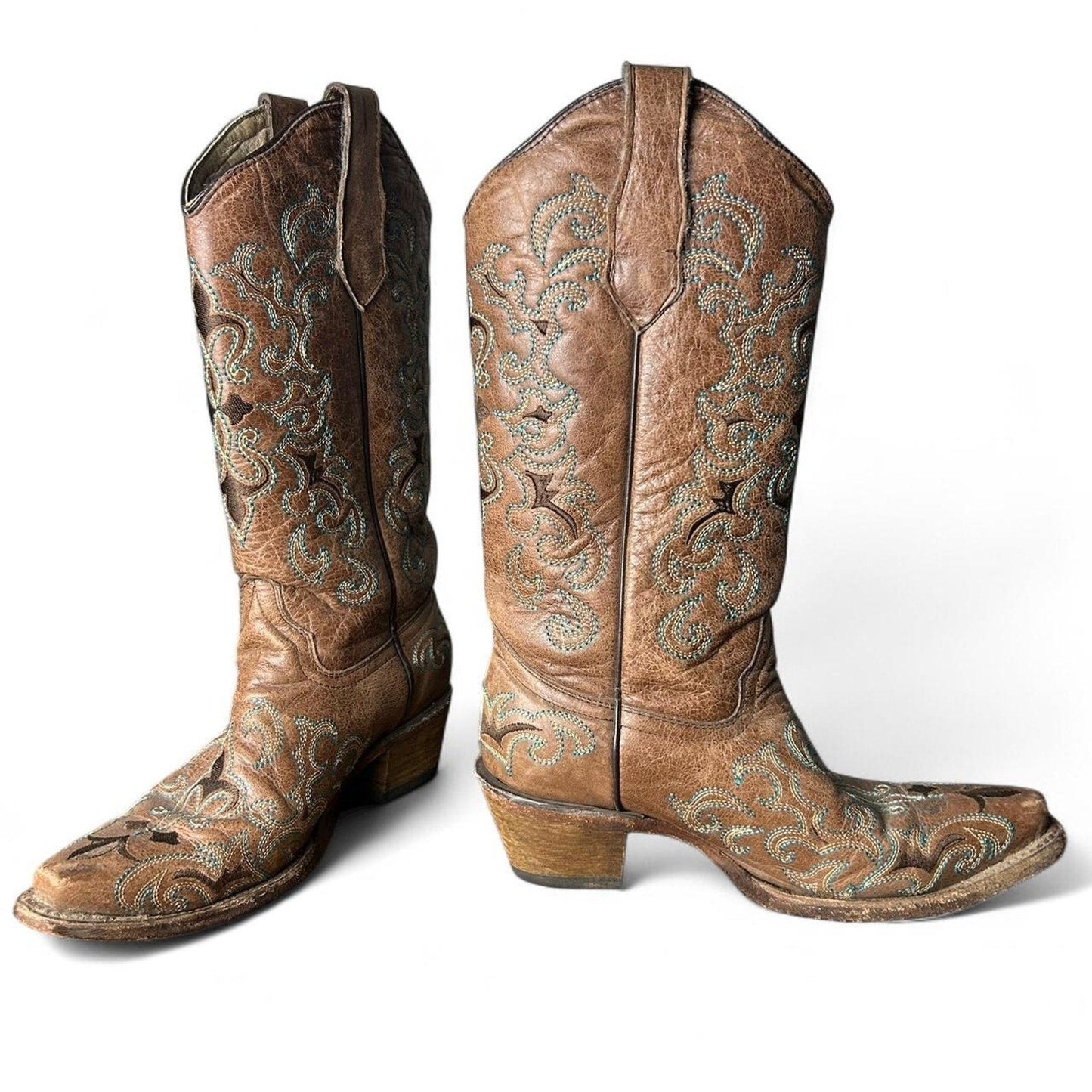 Circle G Brown & Blue Western Boots Size 6.5 Outlaw Cowgirl Western Alt