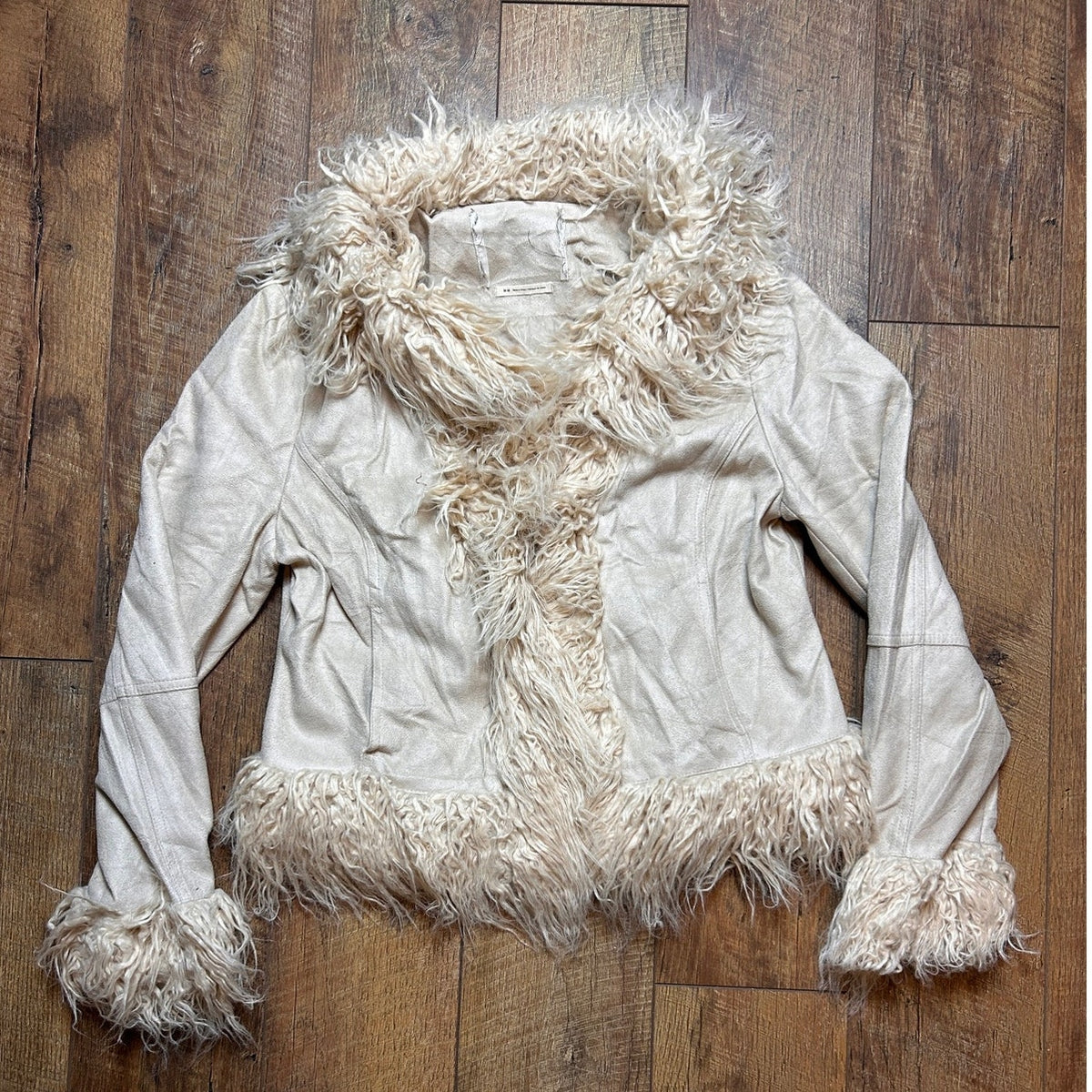 Vintage Penny Lane Cropped Coat Faux Fur Trim Y2K Boho Western Size M/L