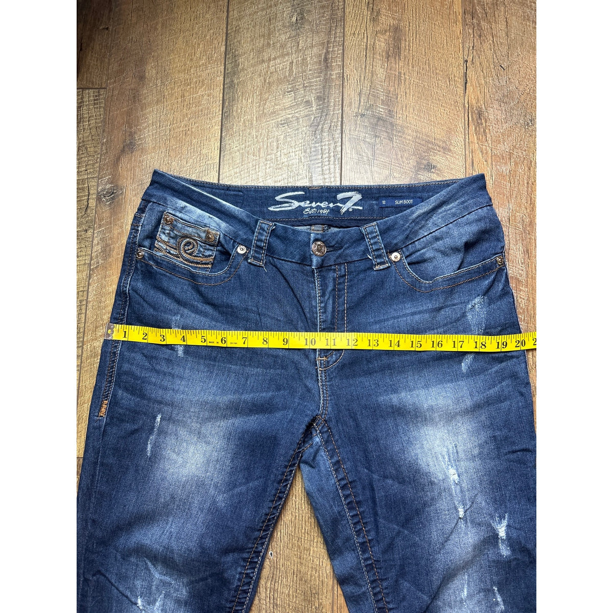 Seven For All Mankind Slim Boot Jeans Medium Wash Faded Denim Size 12