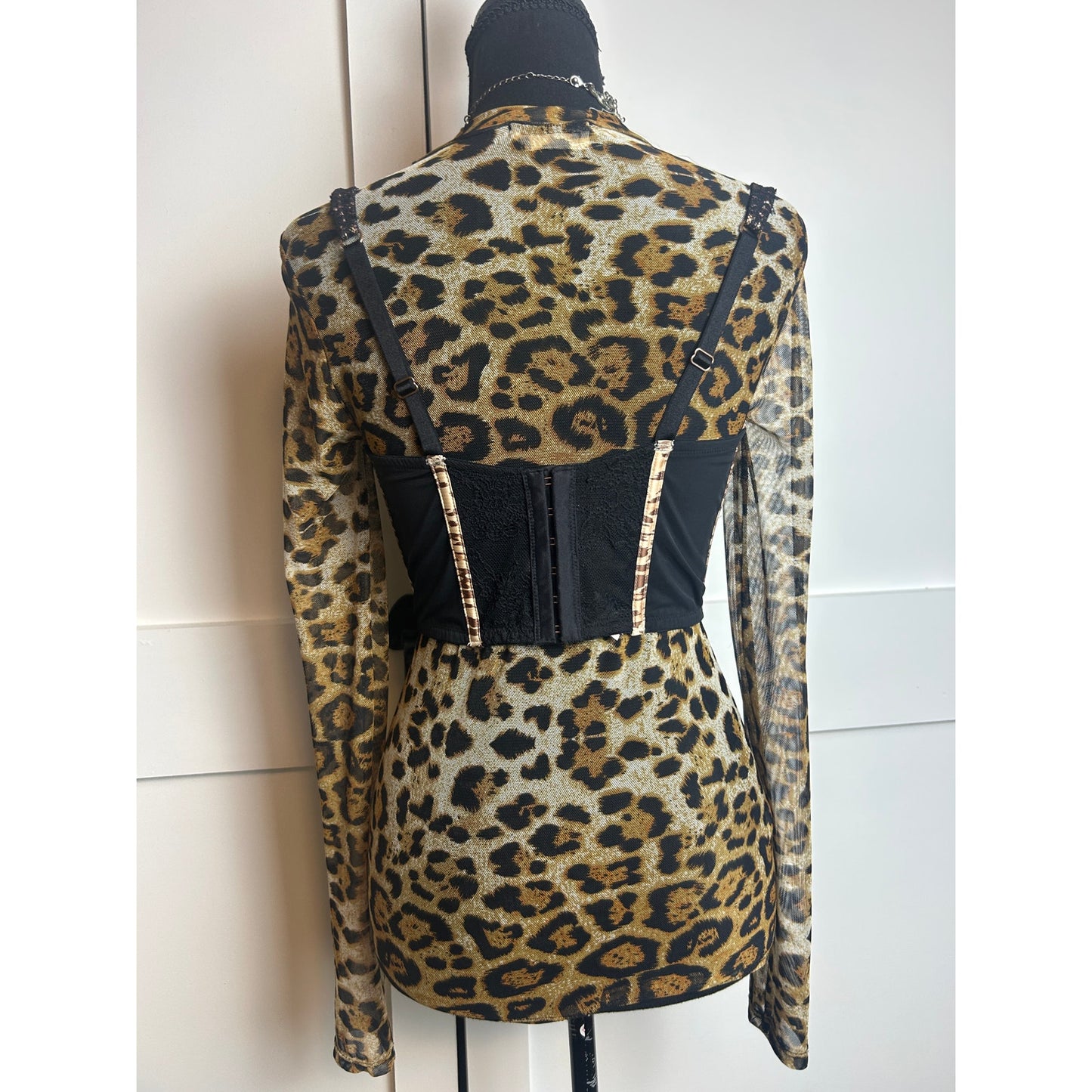 Victoria’s Secret animal print lace corset black sheer eyelash lace bustier