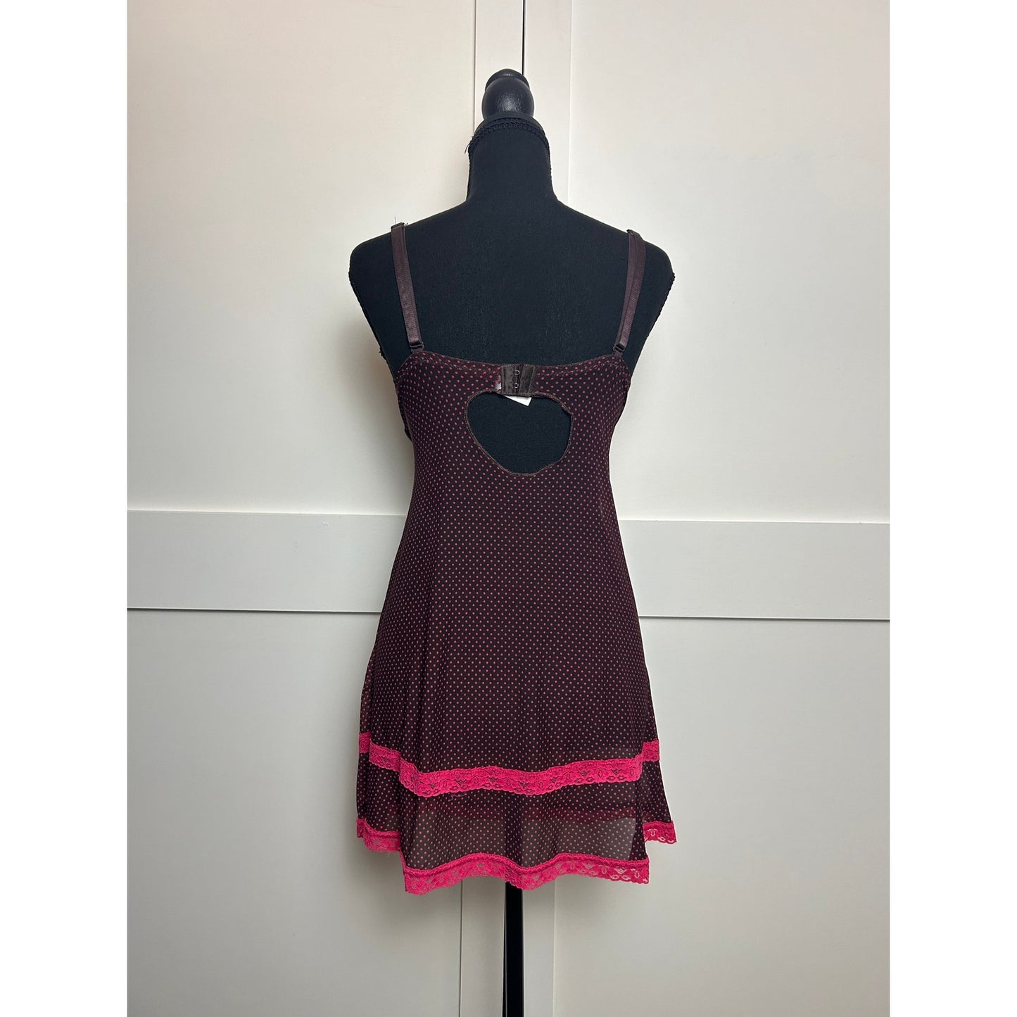 Pink Schwarzer Tupfen Mesh BH Top Größe L Indie Sleaze Dessous Y2K