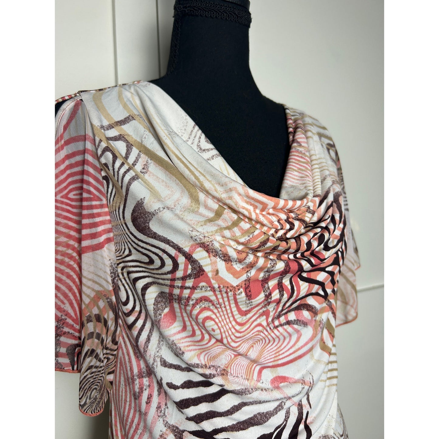 Y2K Adele & May Cowl Neck Top S Indie Sleaze Going Out Star Print