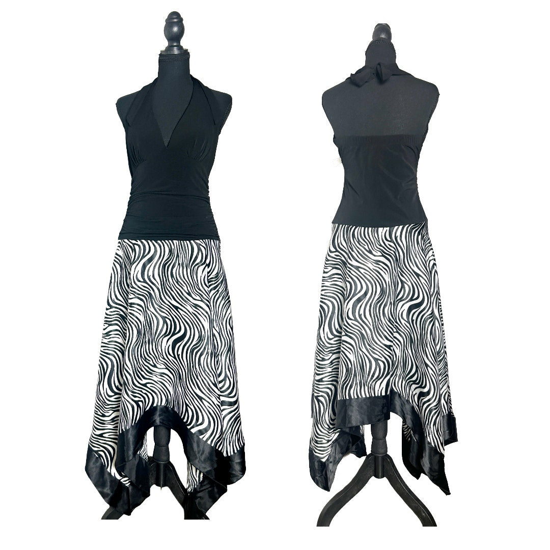 Y2K It-Girl Neckholderkleid mit Zebramuster 🖤 Indie Sleaze Fairycore Größe 12