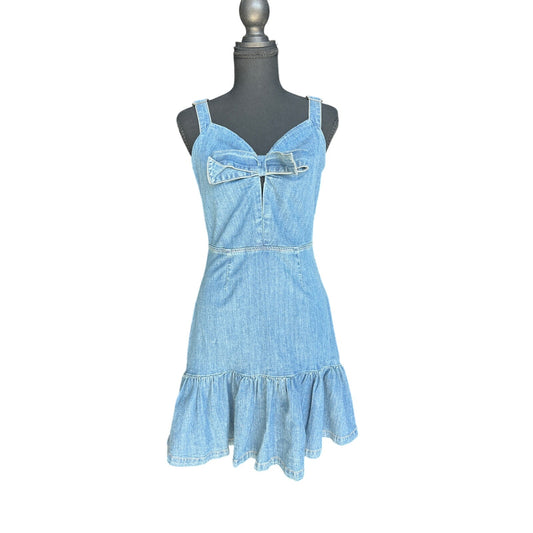 bebe Denim Bow Ruffle Mini Dress Dress Size 6