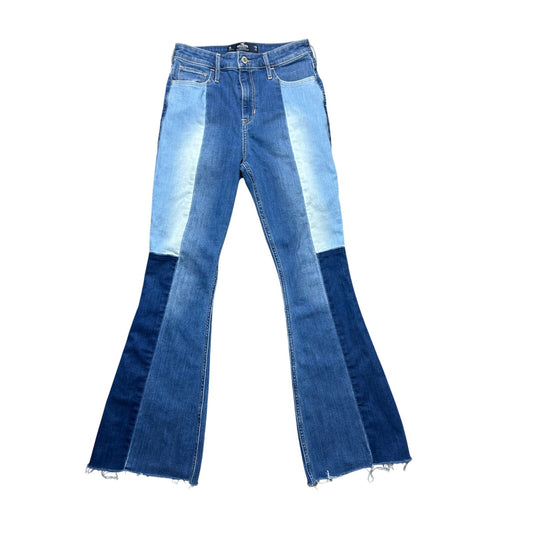 Hollister High Rise Patchwork Flare Jeans – Modern Boho Indie Denim Size 7R