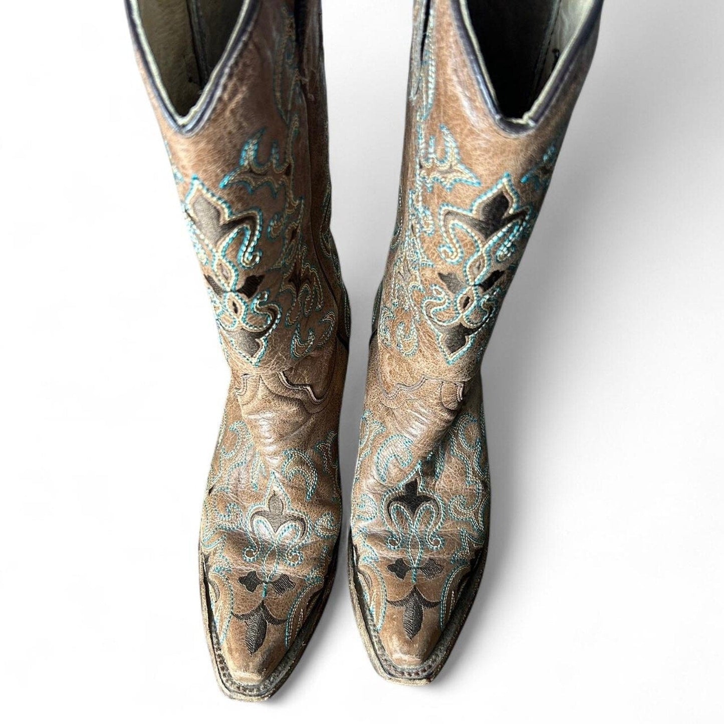 Circle G Brown & Blue Western Boots Size 6.5 Outlaw Cowgirl Western Alt