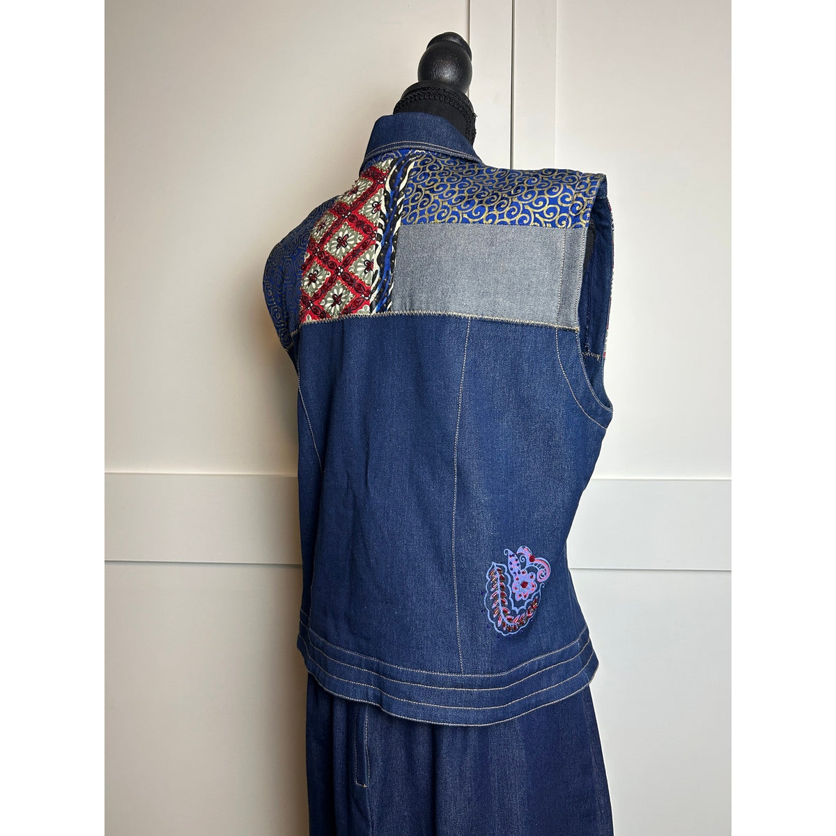 Surya beaded boho hippie denim maxi + vest set