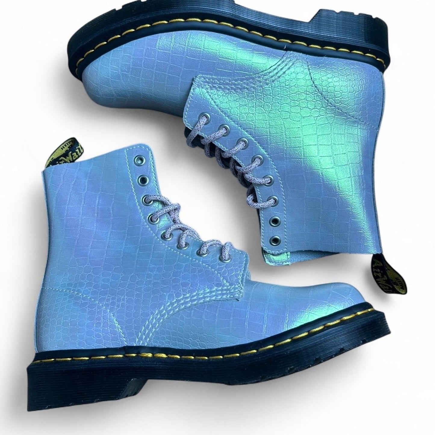 NEW Silver Dr Martens Pascal Boots Metallic Leather Lace Up Docs size 7/ uk 5
