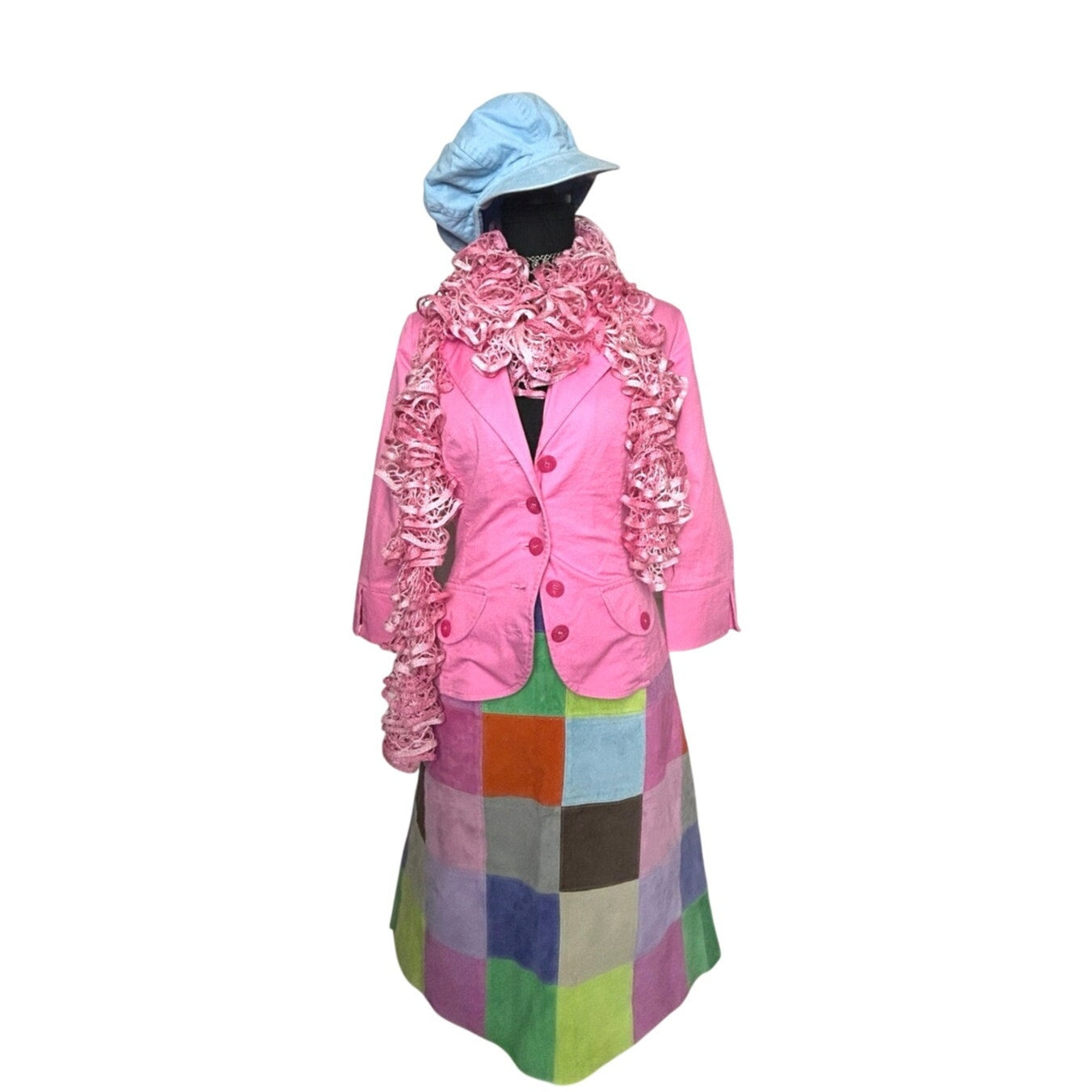 issac mizrahi rainbow patchwork suede knee length skirt size 12