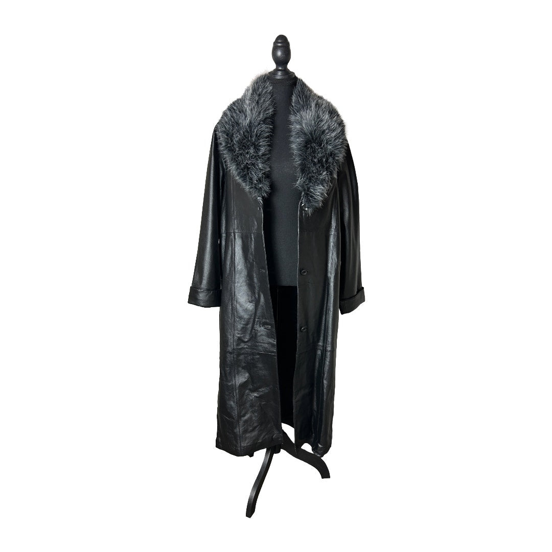 terry lewis fur trim leather duster size m