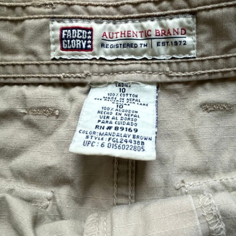 y2k faded glory 100% cotton cuffed khaki shorts mandalay brown rn 89169