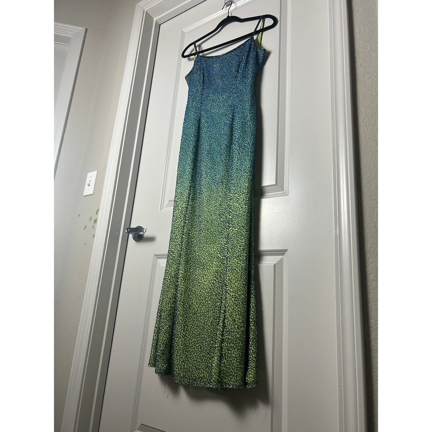 mia bella ombre blue green 100% silk beaded gown mermaidcore prom dress formal euro summer