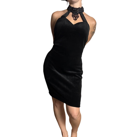 hollywood nites vampire goth homecoming dress halter beaded nec edwardian bodycon