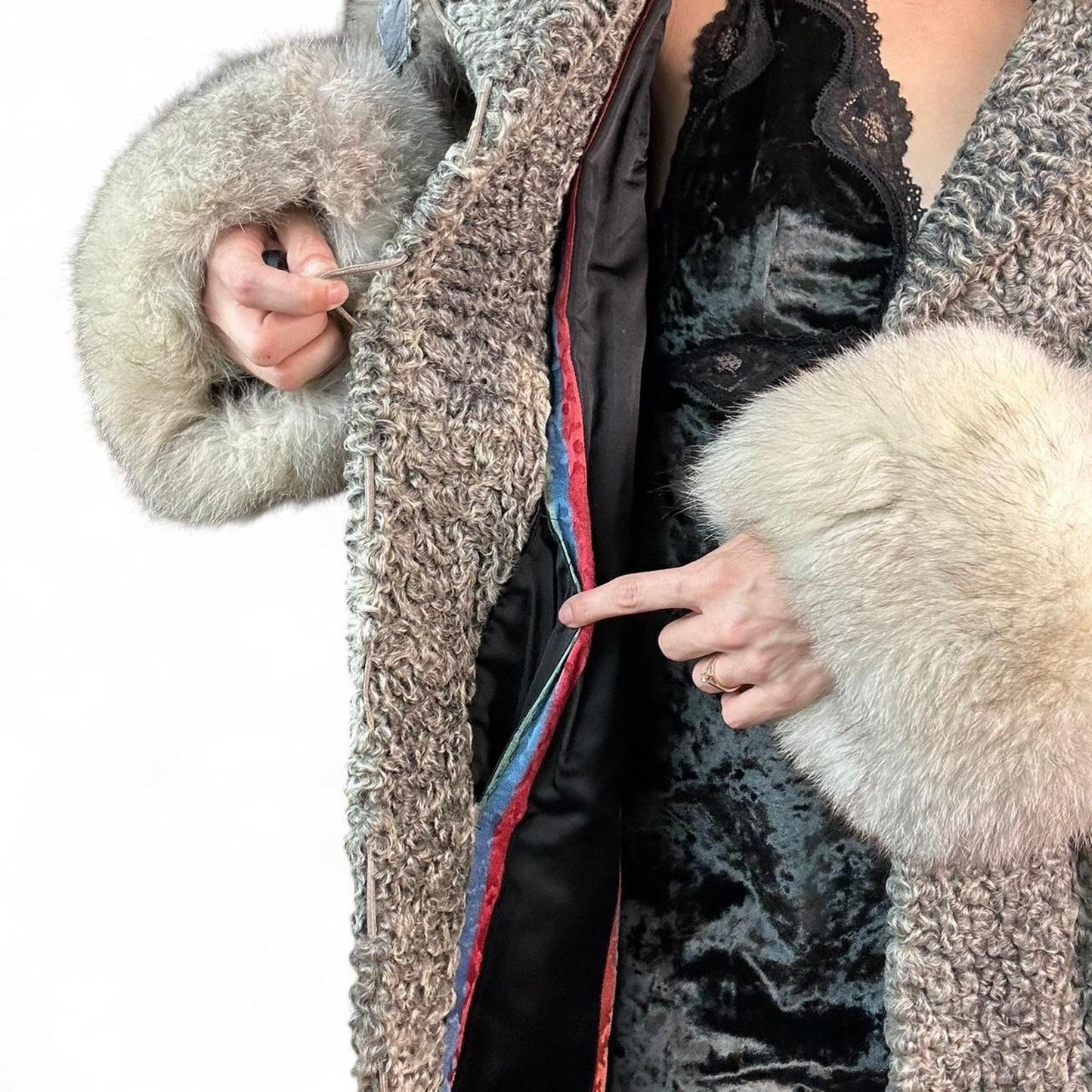 Manteau afghan en peau de mouton Penny Lane en agneau persan argenté taille M mode d'archives