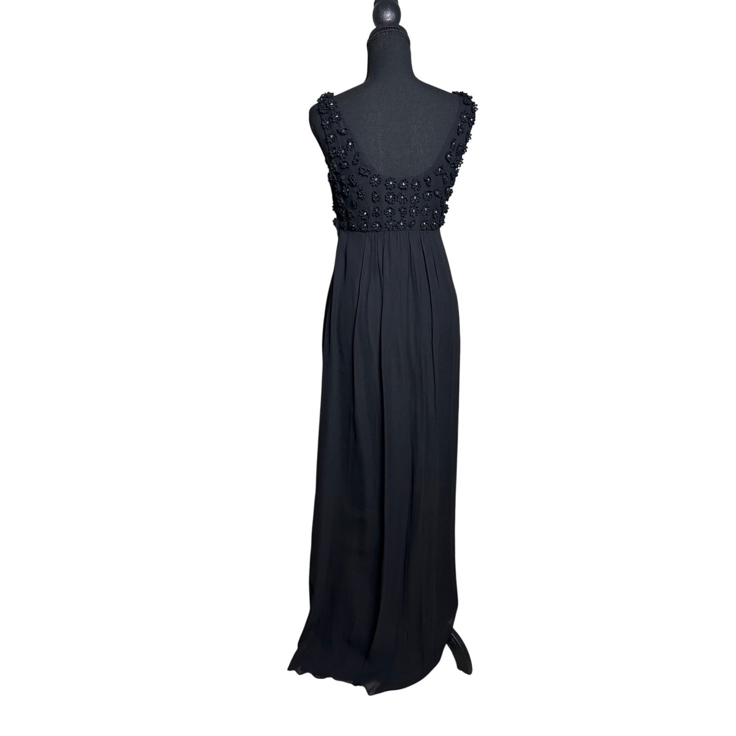 ✨ Robe longue babydoll Betsey Johnson en soie noire perlée et à sequins