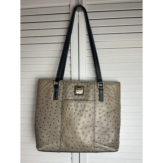 Dooney & Bourke Ostrich Embossed Leather Tote Gray Beige Shoulder Bag