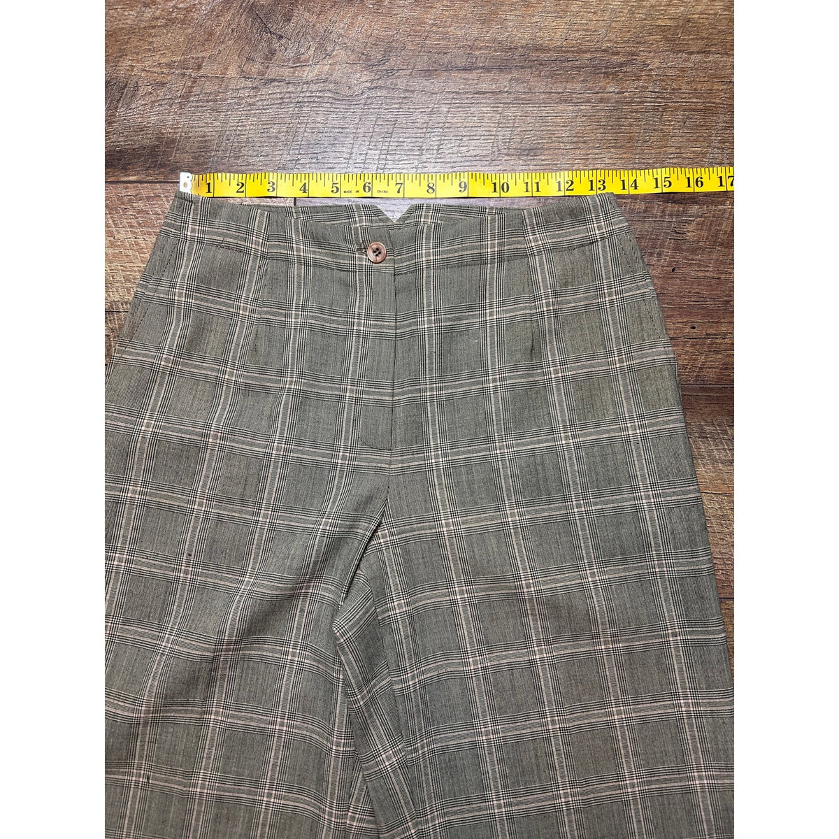 Talbots Brown Plaid Wide Leg Cuffed Trousers Size 4 70s Vintage Style