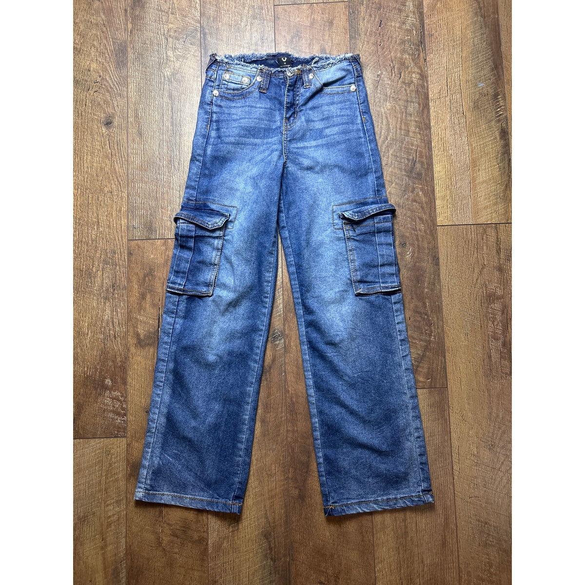 True Religion raw hem cargo pants in a faded wash Womens xs