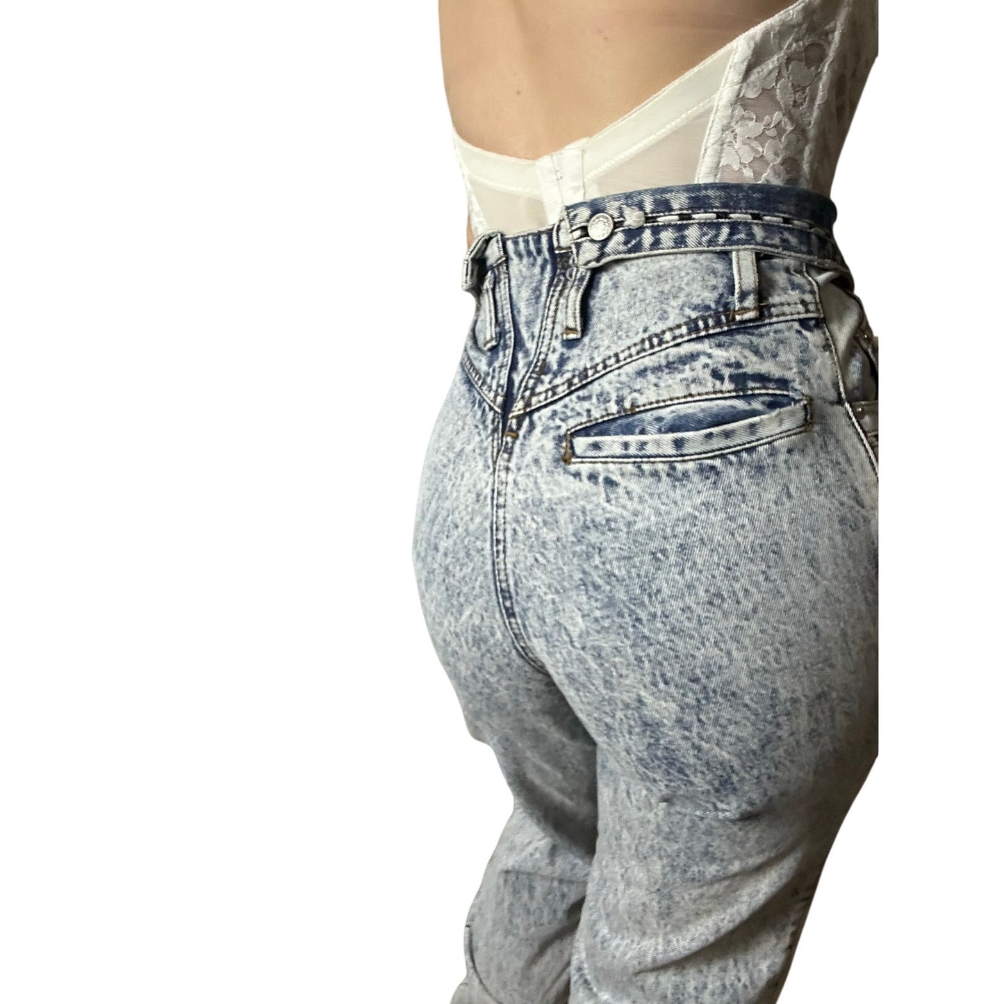 1980's Dakota blue fold over waist acid wash mom jean