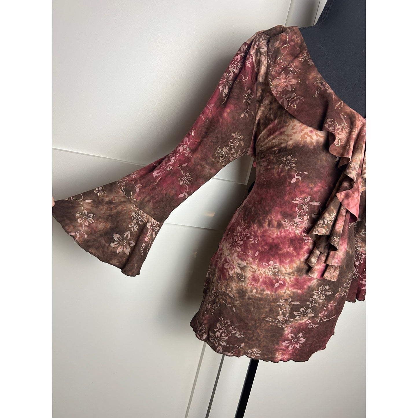 Haut Y2K Sienna Grace style Fairycore Tunique fendue marron rose à manches papillon taille L