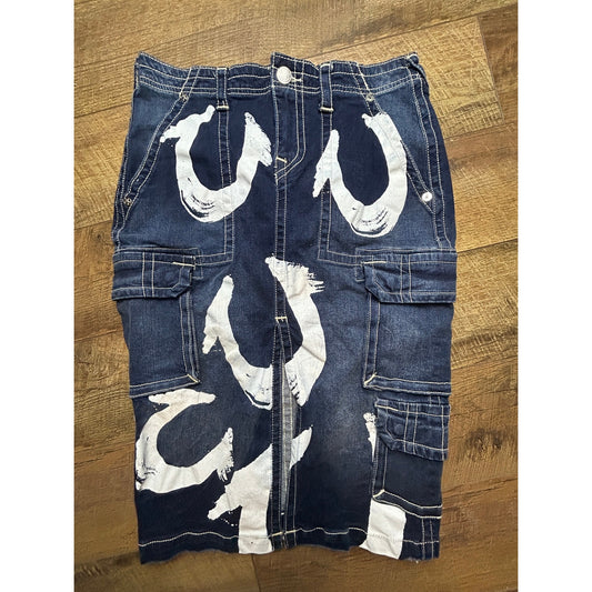 True Religion Cargo Midirock Größe 27 Y2K Indie Sleaze Utility Logo 30x26