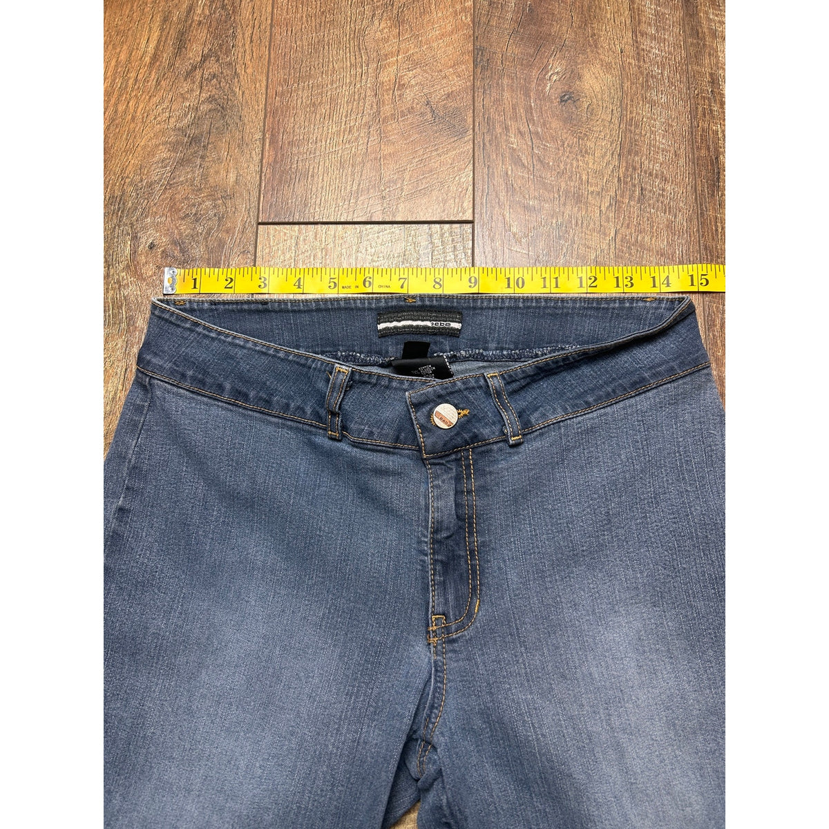 Bebe Vintage Popstar Jeans Faded Wash Cuffed Hem Mid Rise W30 L31