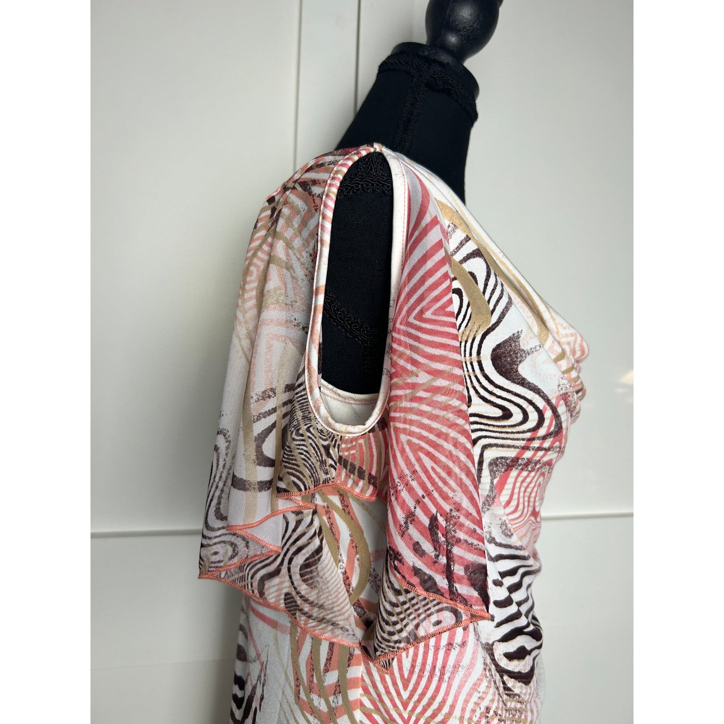 Y2K Adele & May Cowl Neck Top S Indie Sleaze Going Out Star Print