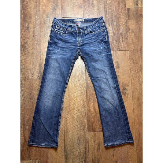 BKE Stella Bootcut Jeans 28x33.5 Low Rise Embroidered Back Flap Pockets Y2K