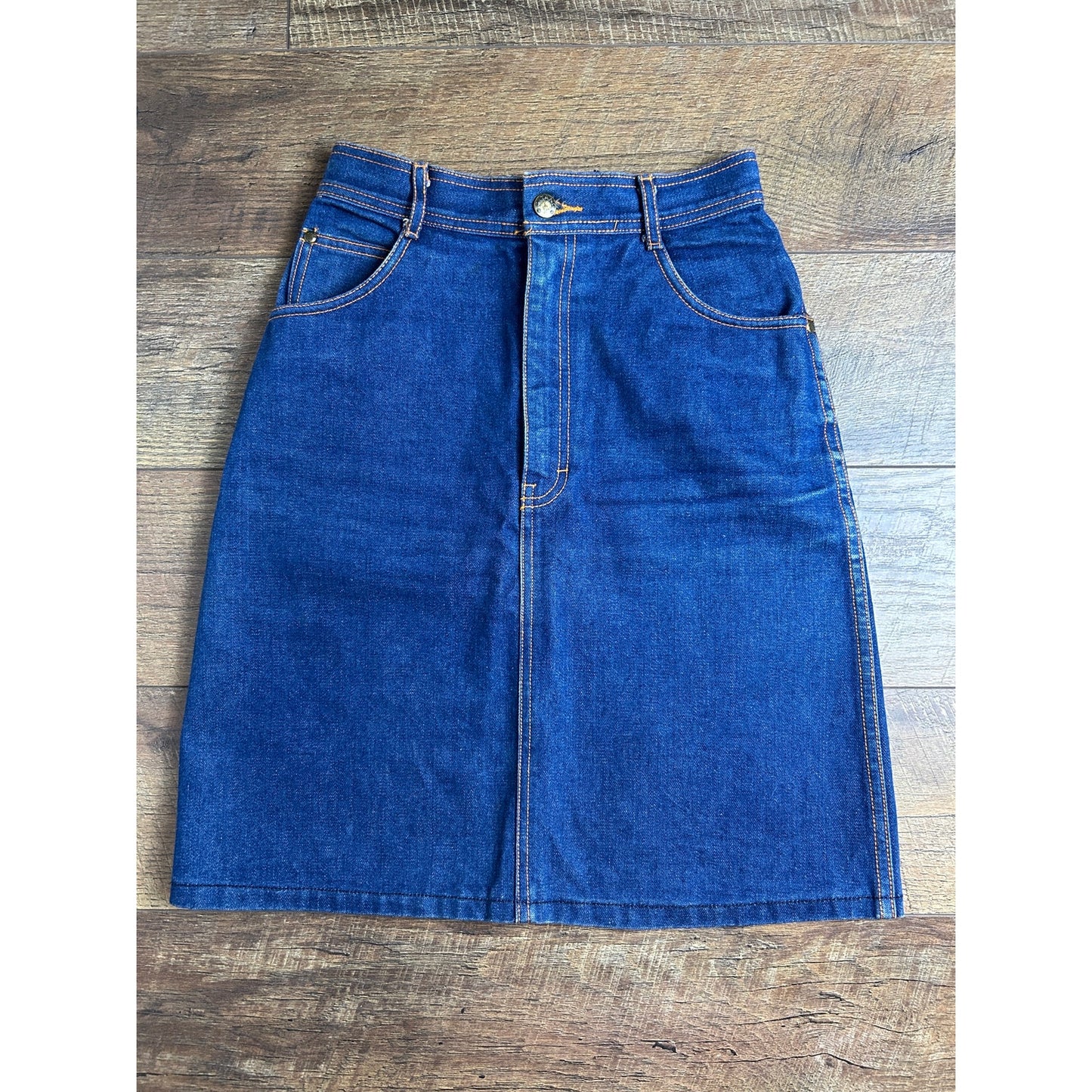 Vintage Gitano Medium Wash Denim Skirt Split Back A-Line Pencil Style Size 25