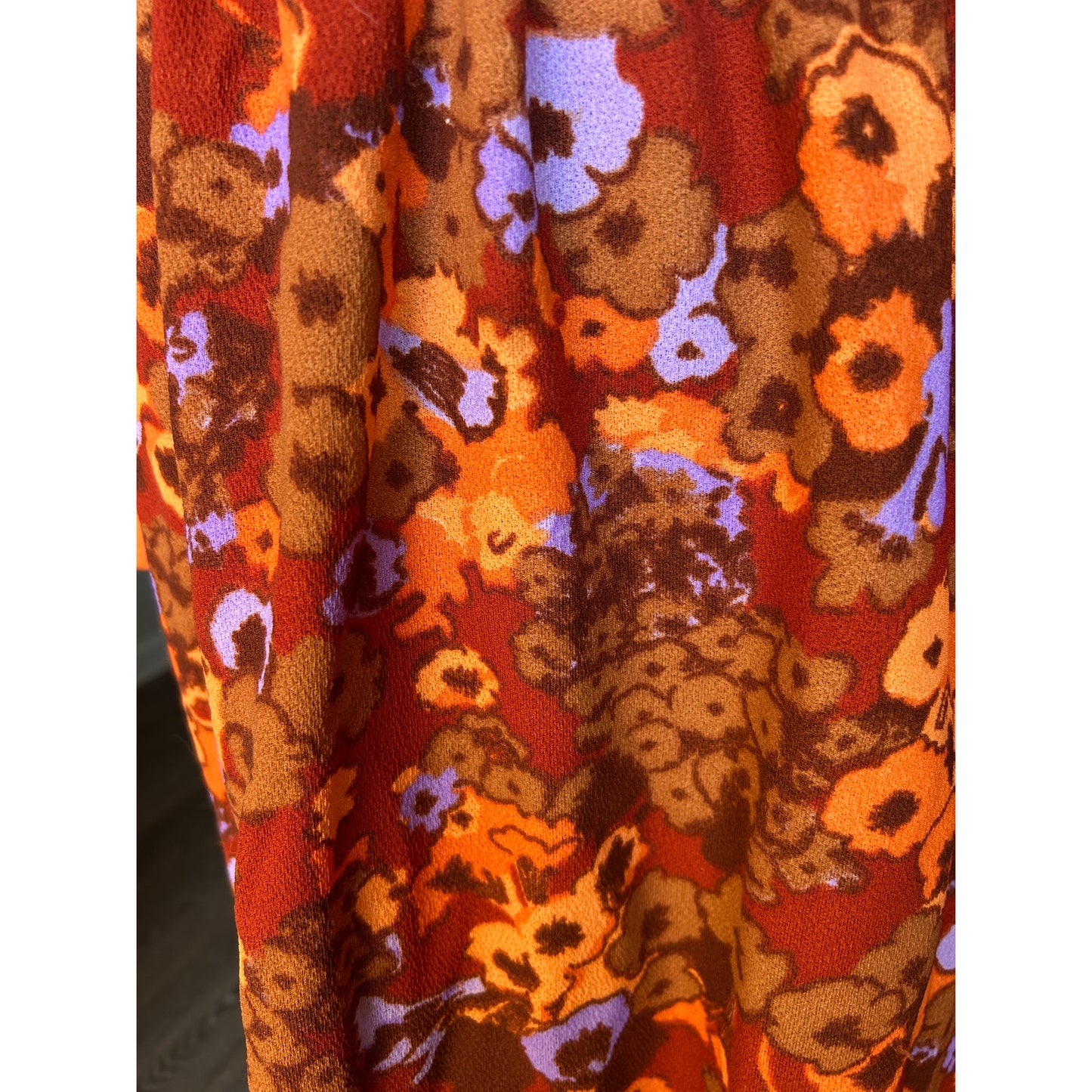 🌼 70s Orange & Purple Floral Mock Neck Maxi Dress
