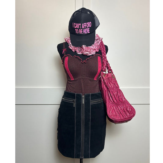 Y2K Playboy Bunny Double Zip Suede Mini Skirt Indie Sleaze Brown Logo