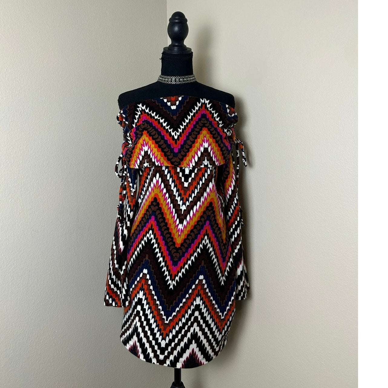 Y2K P Luca Milano Off Shoulder Chevron Knit Dress Missoni Style Size s