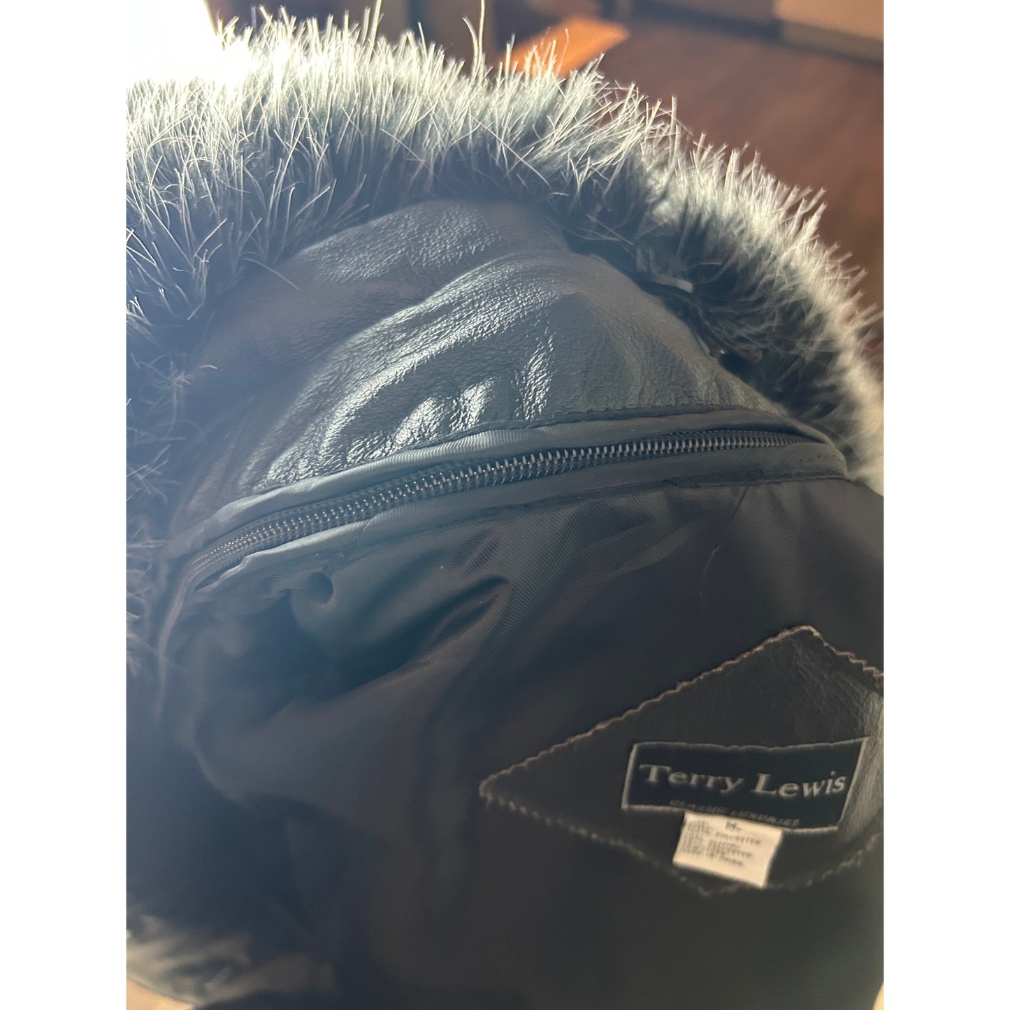 terry lewis fur trim leather duster size m