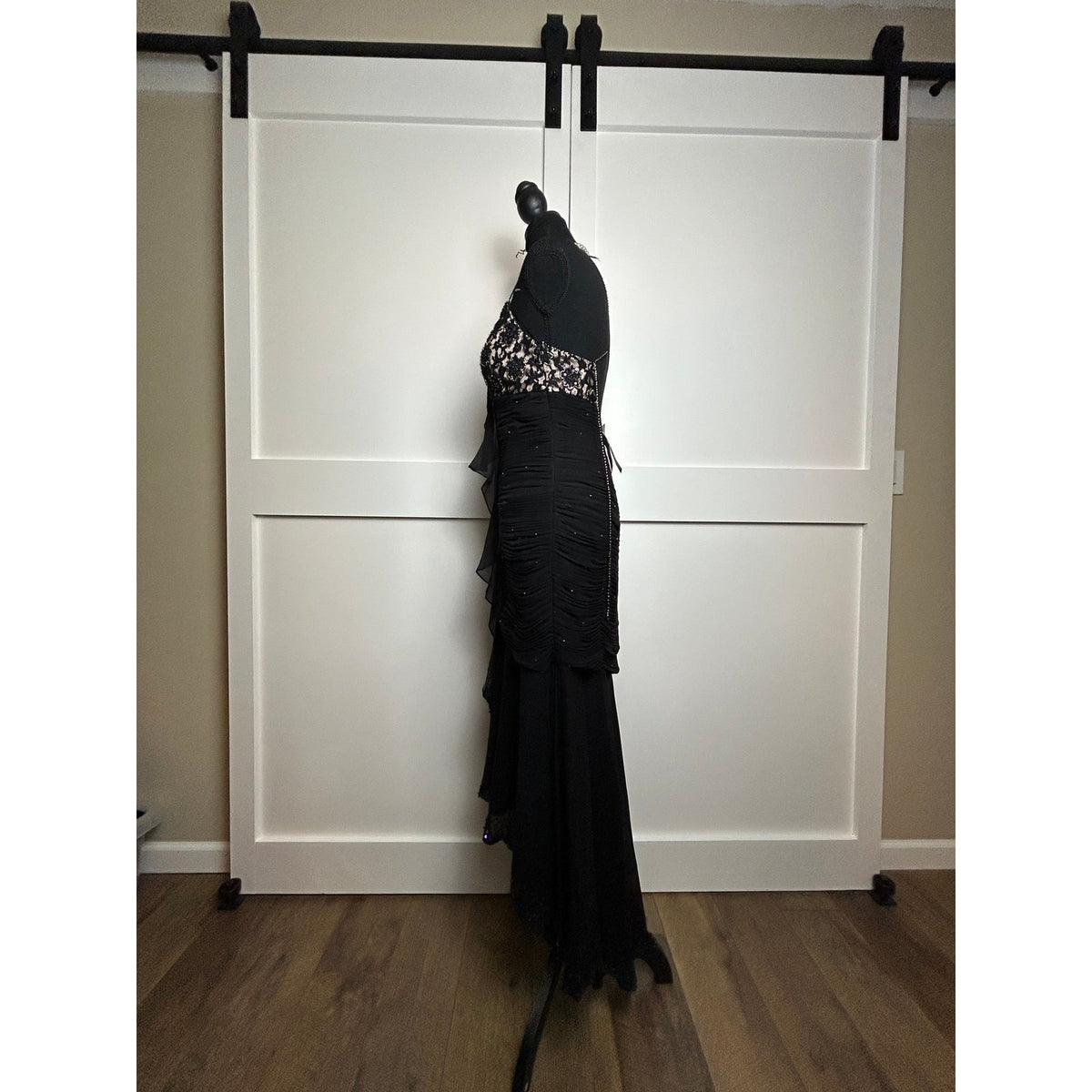 Cache Deadstock Black Embellished Chiffon Fishtail Dress