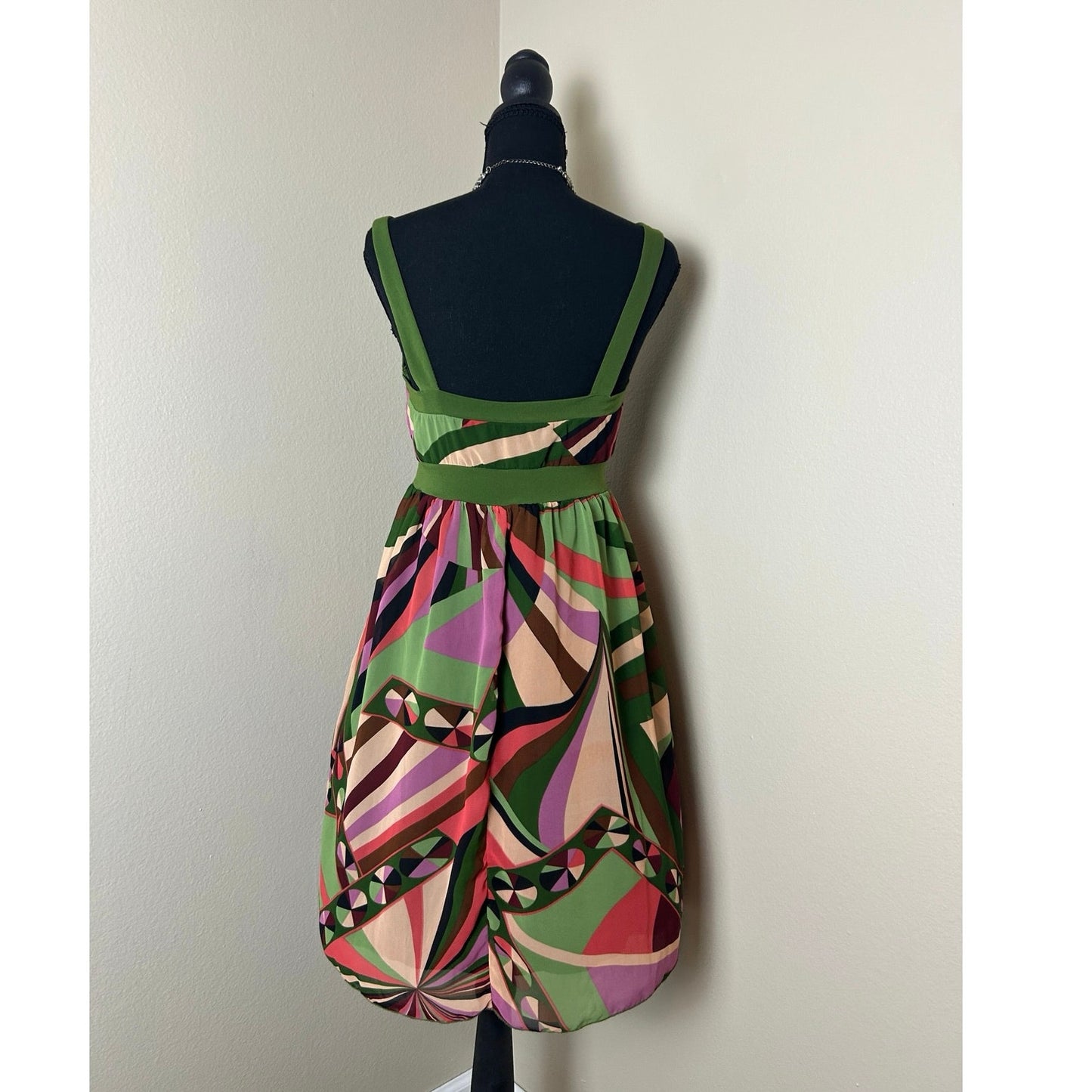 Robe Courte Vert et Rose Style Pucci Psychédélique Taille M Rétro Mod