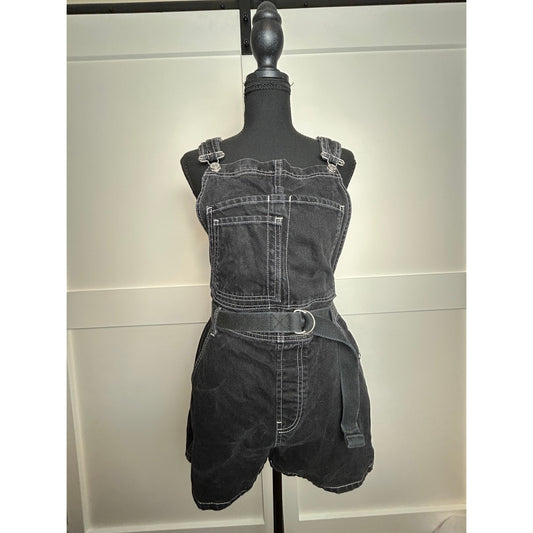 Topshop Schwarze kurze Latzhose Größe 38 Workwear Jumpsuit Carpenter-Stil