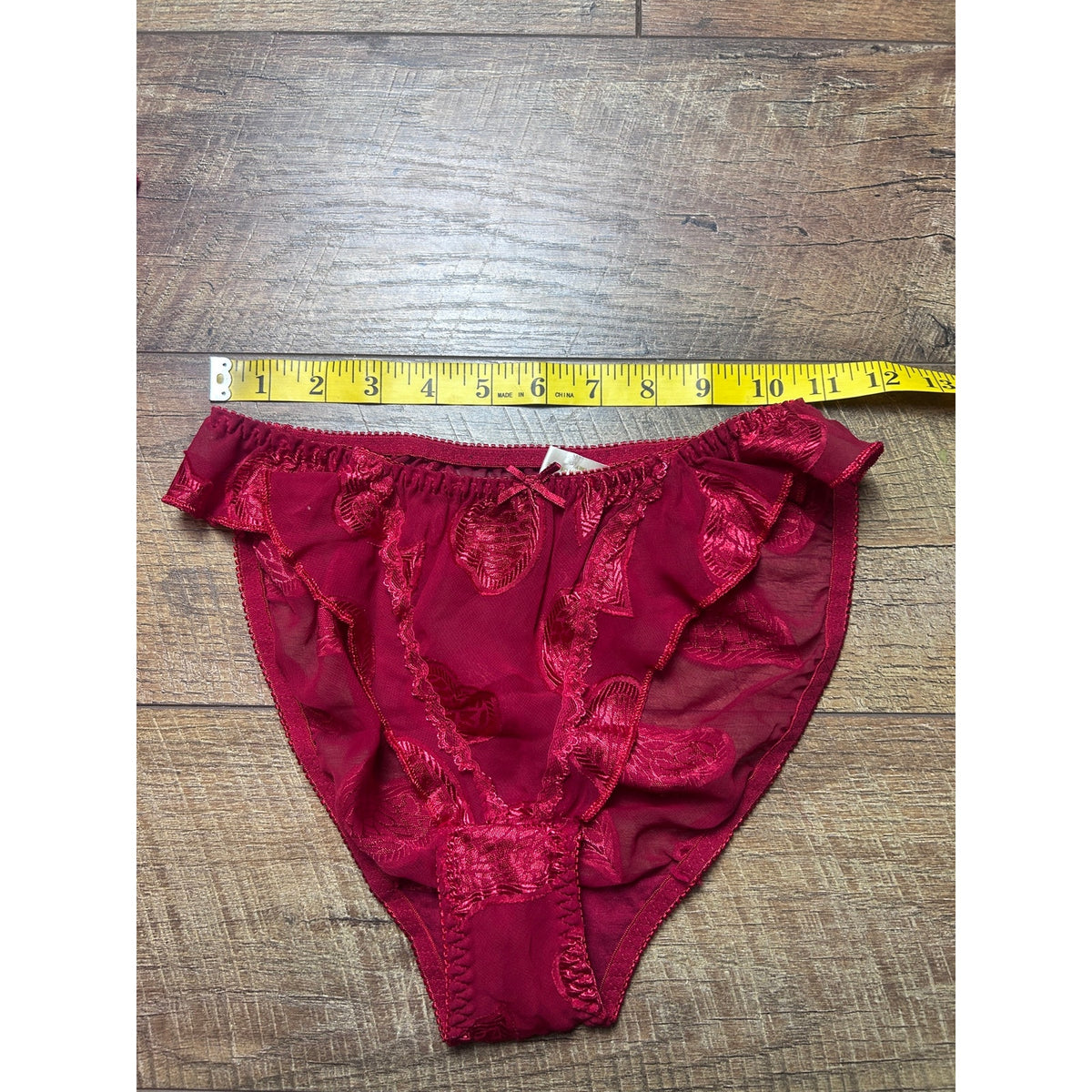 Vintage Sheer Heart High Leg Ruffle Panties Size S/5 Y2K Lingerie