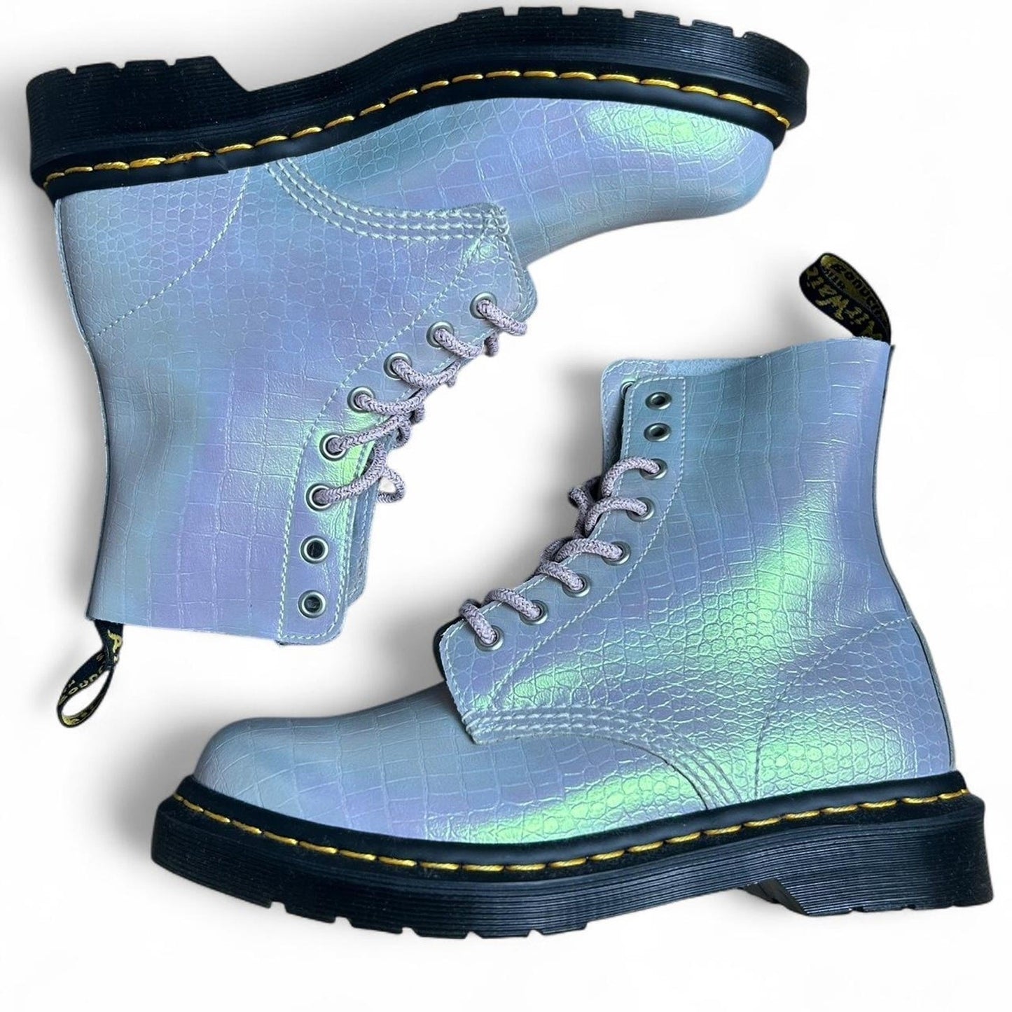 NEW Silver Dr Martens Pascal Boots Metallic Leather Lace Up Docs size 7/ uk 5