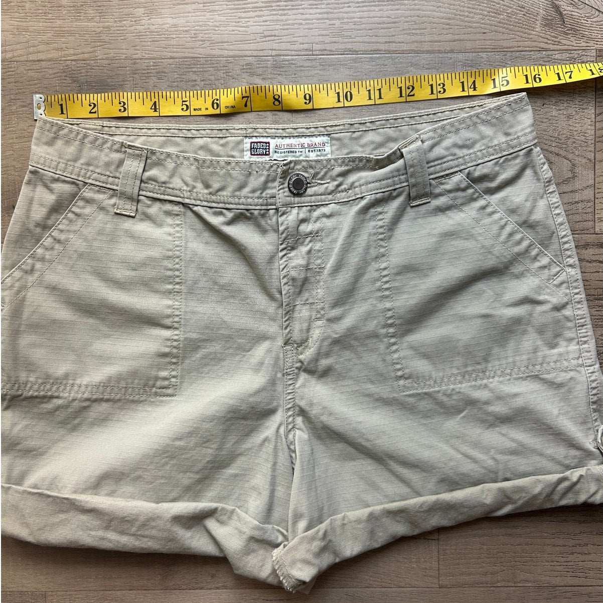 y2k faded glory 100% cotton cuffed khaki shorts mandalay brown rn 89169