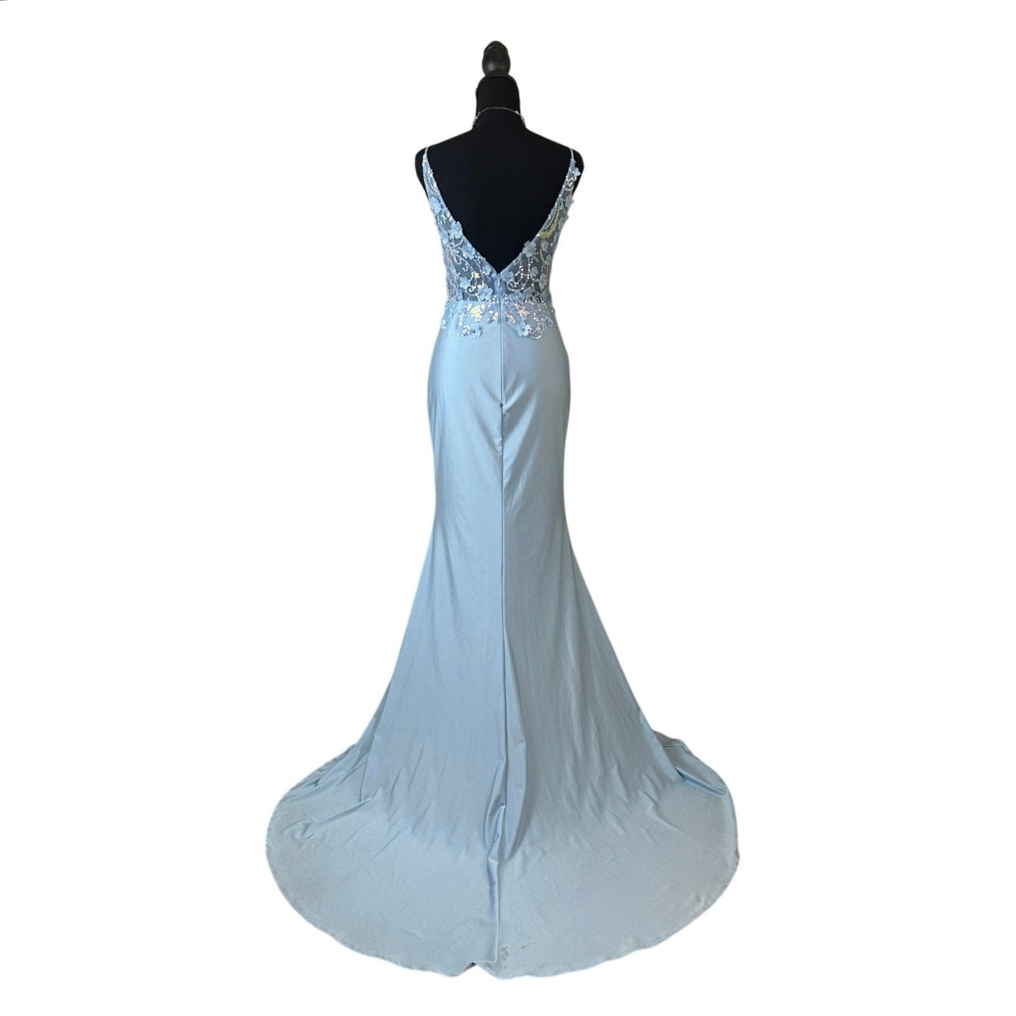 y2k baby blue floral prom dress side slit train fairytale coquette formal gown