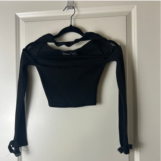 Maniere de vior cutout sweater with buckle sleeve detail