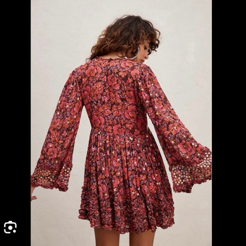 Free People Bali Sweet Blossom Tunic Dress S Boho Flowy $350 MSRP