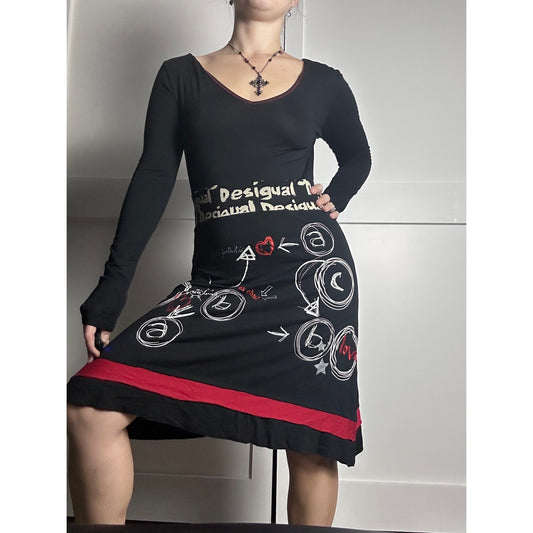 Desigual Bamboo Layered Fit & Flare Dress Size S | Euro Grunge Y2K Long Sleeve Fall Dress