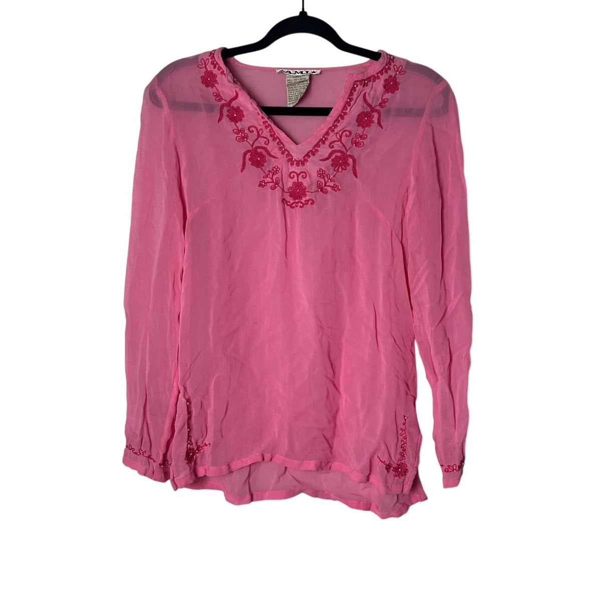 AML pinke Seiden-Sheer-besticktes Feen-Top Größe S